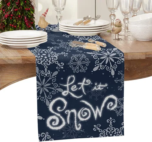 Miniatura 2 de Christmas Table Runner Snowflake Winter Holiday Table Runners for Christmas Non-Slip Teal Blue Dinner Runner Party Decorations 13x36 Inch