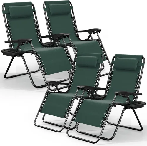 Miniatura 35 de Nestl Zero Gravity - Juego de 2 sillas de patio al aire libre con almohadas y bandejas portavasos, silla de campamento reclinable de malla de acero