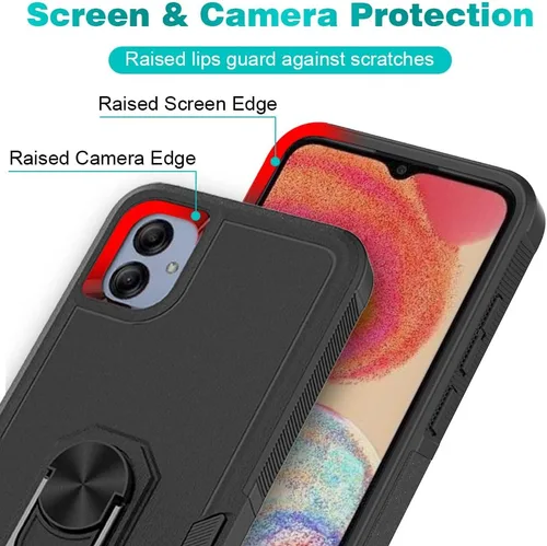 Miniatura 6 de Funda para Samsung Galaxy A04e, doble capa a prueba de golpes magnética con soporte de anillo giratorio (negro)