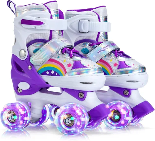 SHDSL Patines de ruedas para niñas para niños principiantes 4 tamaños ajustables, patines de ruedas iluminados con 8 ruedas para niñas, patines de