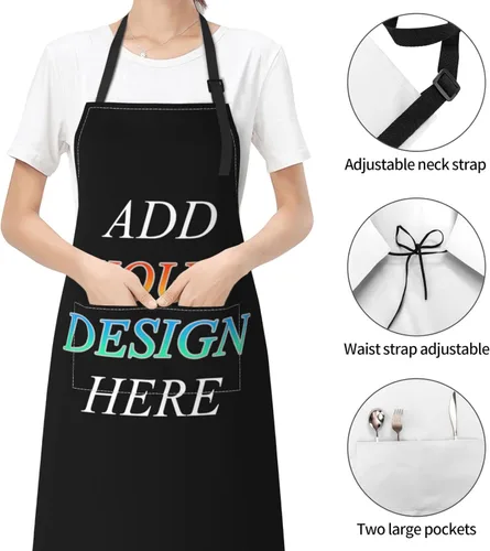 Miniatura 5 de Delantal de cocina con bolsillos, babero ajustable para hombres y mujeres, impermeable, chef, parrilla, barbacoa, dibujo Custom