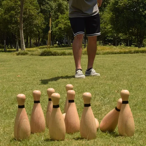 Miniatura 7 de Long game NI-ROU - Juego de bolos de césped gigante para exteriores, conjunto de césped de madera y goma, divertidos juegos deportivos