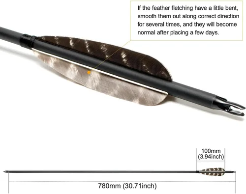 Miniatura 4 de 31Inch Carbon Arrow, Practice Hunting Arrows, Camo Turkey Feather Fletching, Arrows for Compound & Recurve Bow with Removable Tips Adjustable Nocks