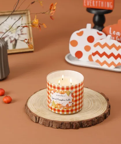 Miniatura 6 de Vela con leche de calabaza especiada, vela perfumada de otoño, vela grande de 3 mechas, 14 onzas
