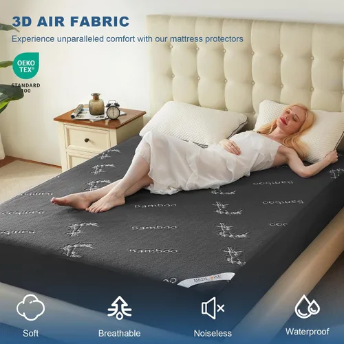 Miniatura 3 de BEDLORE Protector de Colchón Impermeable Tamaño Twin de Viscosa Derivada de Bambú, Funda de Colchón Suave Ajustable con Bolsillo Profundo de 6"-15