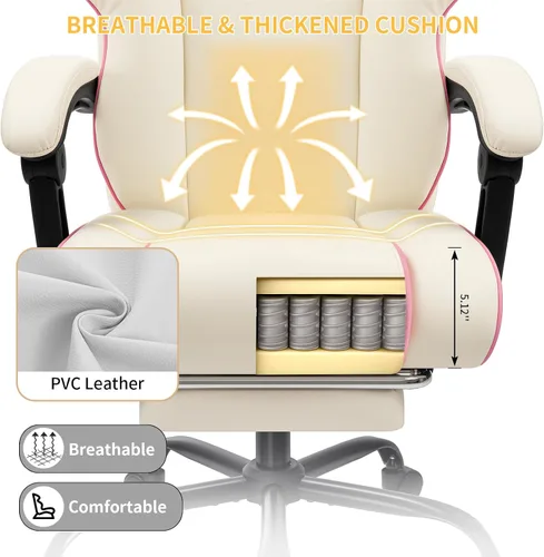 Miniatura 5 de HOFFREE Silla de escritorio para computadora para niñas y adolescentes, silla de oficina ergonómica con reposapiés, reposabrazos de enlace