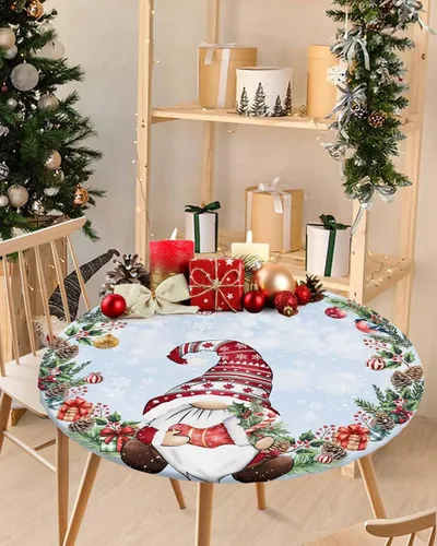 Miniatura 15 de Mantel redondo ajustado con diseño floral de mandala aguamarina, estilo étnico bohemio con borde elástico, impermeable, mantel circular de flores