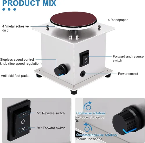 Miniatura 2 de Mini lijadora de disco eléctrica de 4 pulgadas 6000 RPM, pequeña máquina de lija del disco de la afición Control de velocidad continuo; Función