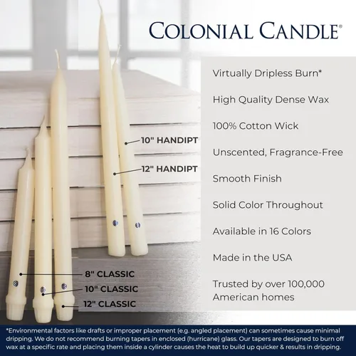 Miniatura 4 de Colonial Candle Vela cónica sin perfume, colección Handipt, ámbar, 12 pulgadas, paquete de 12, hasta 10 horas de combustión