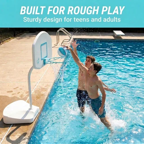 Miniatura 2 de Dunn-Rite - Aro de baloncesto para piscina con bola, base rellena de agua de 110 libras y borde de acero inoxidable de 15 pulgadas, elige tablero