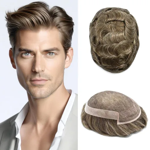 Miniatura 20 de Toupee Hair System For Men Real Human Hair Swiss Lace Mens Toupee Men Hair Replacement System Natural Hairline Mens Hairpieces 6X8"-80% light