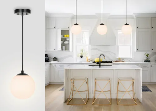 Miniatura 2 de XiNBEi Lighting Iluminación colgante 1 luz globo lámpara colgante, moderna lámpara de techo ajustable para cocina, acabado negro mate XB-P1211-MBK