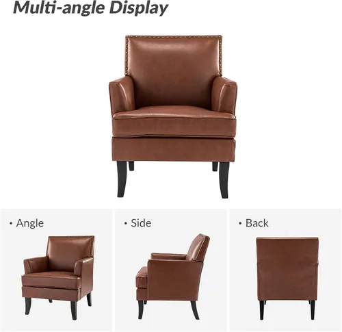 Miniatura 3 de HULALA HOME Silla decorativa moderna de piel sintética, cómoda silla tapizada con ribete de cabeza de clavo, sillón para sala de estar y dormitorio