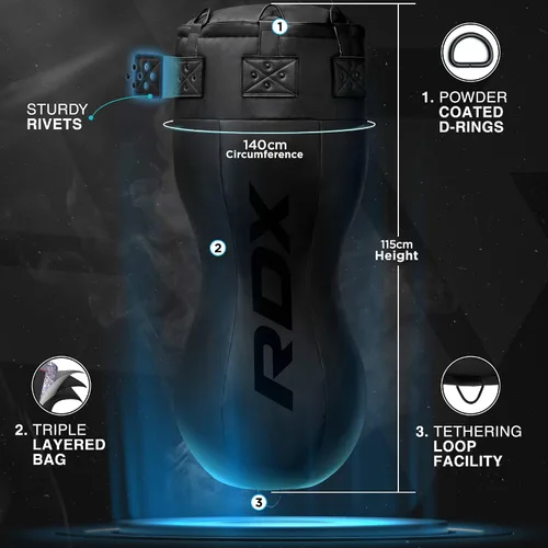 Miniatura 2 de RDX Saco de boxeo de doble ángulo de 4 pies con guantes y cadena colgante de 6 paneles – Uppercut & Body Shot Bolsa de boxeo pesada para Muay Thai