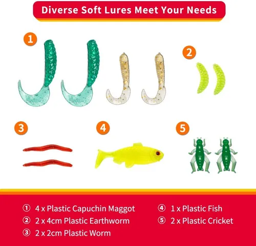 Miniatura 3 de GOANDO Fishing Lures Kit for Freshwater Bait Tackle Kit for Bass Trout Salmon Fishing Accessories Tackle Box Including Spoon Lures Soft Plastic
