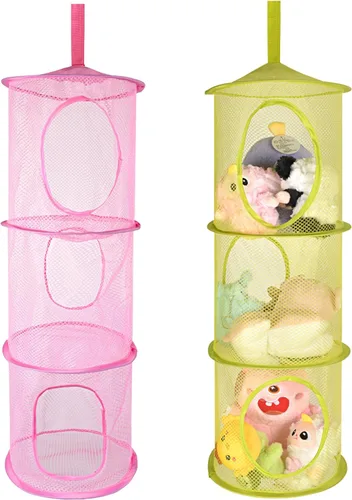 Miniatura 6 de ChezMax Almacenamiento de malla colgante para animales de peluche, paquete de 2 unidades, organizador grande de red de animales de peluche, bolsas