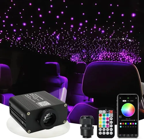 Miniatura 12 de AMKI Actualizado 16W RGBW Luz de Fibra Óptica Parpadeante + Activada por Sonido 300pcs 0.03in 9.8ft Cables APP Control de Música Remoto Luz de Techo