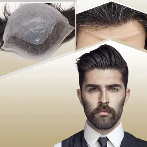 Miniatura 10 de Peluca de cabello humano europeo de repuesto para hombre, encaje suizo frontal, 0.003 in, piel fina, poliuretano, con bucle, 10 x 8 pulgadas, 20%