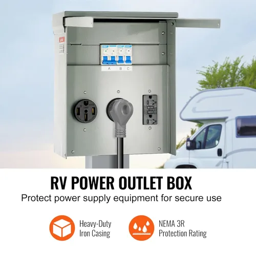 Miniatura 2 de VEVOR Panel de salida de energía temporal, caja de interruptor eléctrico para RV resistente a la intemperie con un receptáculo de 20/30/50 amperios