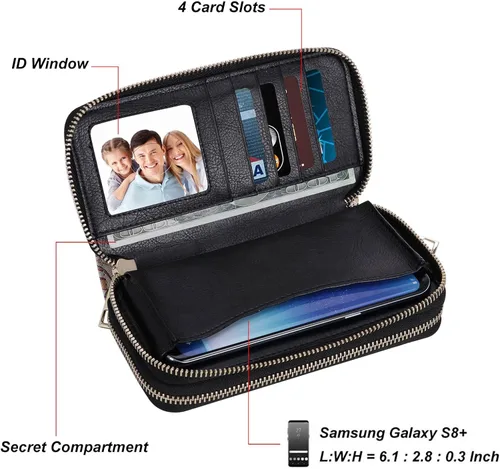 Miniatura 5 de Cartera de teléfono celular para mujer con doble cremallera y correa de muñeca extraíble