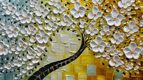 Miniatura 7 de YaSheng Art - Pintura al óleo de arte contemporánea hecha a mano de flores blancas en lienzo con textura 3D, pinturas de árbol abstractas