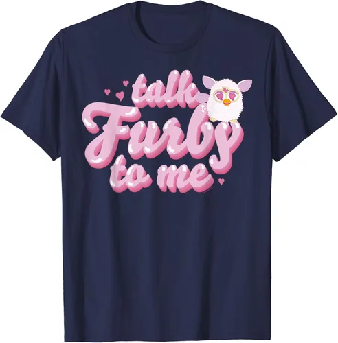 Furby Camiseta con logotipo de corazones lindos con texto en inglés "Talk Furby To Me", Azul