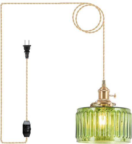 Miniatura 29 de Luces Colgantes para Isla de Cocina, Luz Colgante de Cristal Verde Accesorios de Iluminación Vintage, 9.4 pulgadas E26 Acabado Lámpara Colgante
