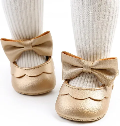 Miniatura 3 de QWZban Zapatos planos Mary Jane con Bownot antideslizante suela suave de piel sintética para recién nacidos, bebés, primeros caminantes
