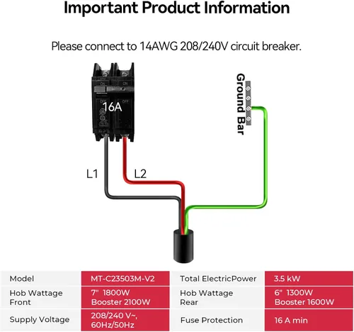 Miniatura 6 de Placa de inducción de 12 pulgadas de 3500 W, estufa eléctrica integrada con 2 quemadores de refuerzo, compatible con ollas magnéticas, temporizador