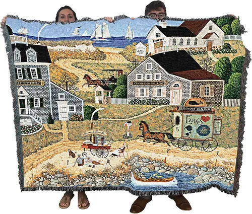 Miniatura 14 de Pure Country Weavers Manta de matrimonio Dockside por Charles Wysocki - Tapiz de regalo de playa costera de Estados Unidos temprano de América