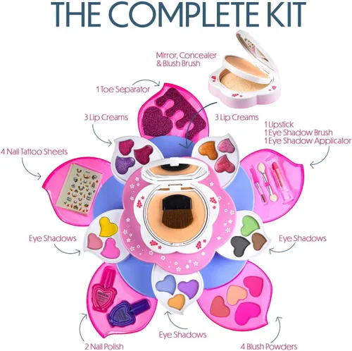 Miniatura 2 de Toysical Kit de maquillaje para niñas – Maquillaje en forma de flor para niños, kit de maquillaje lavable no tóxico para niñas con espejo – Kit