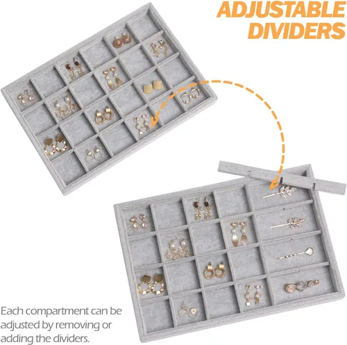 Miniatura 5 de DIOMMELL Juego de 4 bandejas apilables de terciopelo para joyas, caja de almacenamiento de exhibición, soporte para aparador, cajón organizador