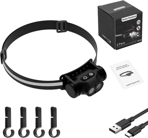Miniatura 7 de Linterna frontal magnética recargable de alto lúmenes para camping, senderismo, espeleología, pesca, sensor de movimiento, impermeable, resistente a