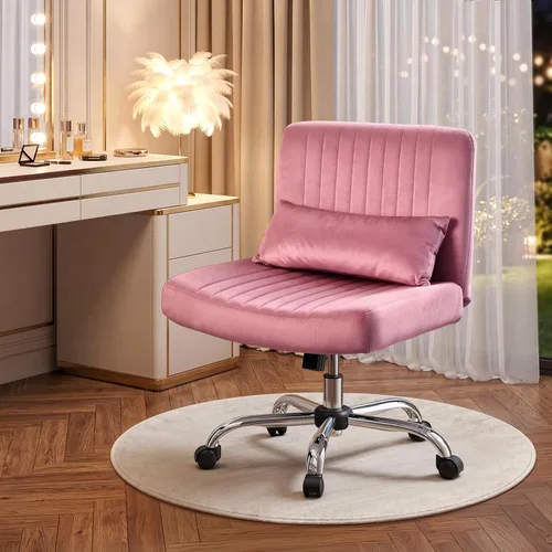 Miniatura 18 de Warmiehomy Silla de oficina cruzada de terciopelo con ruedas, silla de escritorio de lujo con patas cruzadas para dormitorio, silla de computadora