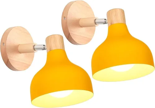 Lámpara de pared E27 retro regulable escandinava para dormitorio, sala de estar, pasillo, cocina, iluminación interior (Amarillo, 2 piezas)