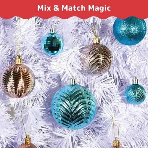 Miniatura 5 de PREXTEX - Juego de 36 adornos navideños azules para árbol de Navidad: bolas navideñas inastillables en color aguamarina y azul verdoso en tamaños