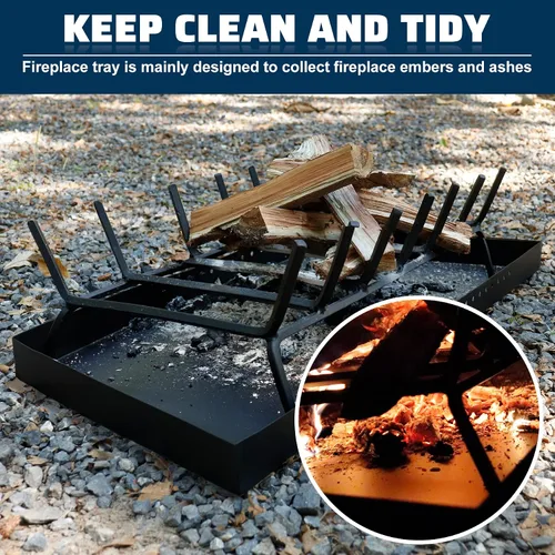 Miniatura 3 de Bandeja rectangular para chimenea, cenicero expandible para recoger cenizas, acero galvanizado con recubrimiento en polvo, soporte ajustable