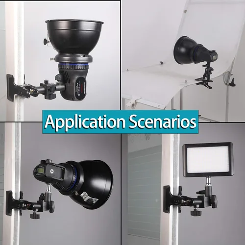 Miniatura 5 de WELLAMKING - 2 soportes para reflector de estudio fotográfico, soporte de abrazadera de metal resistente de rotación de 180 grados con adaptador