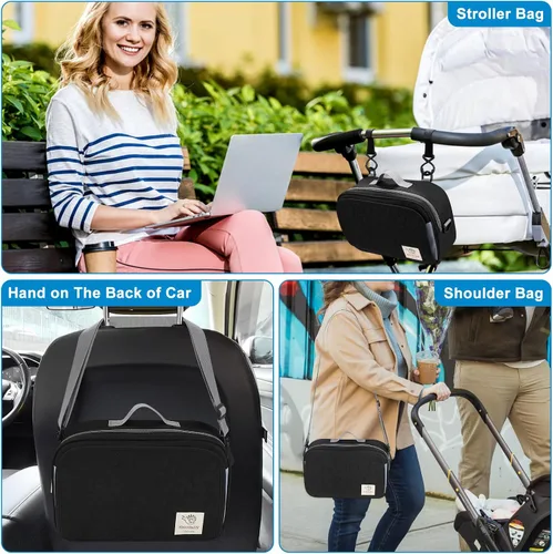 Miniatura 7 de Accmor Organizador de cochecito, organizador universal para cochecito con bolsillo aislado para portavasos y bolsa de cochecito de gran capacidad