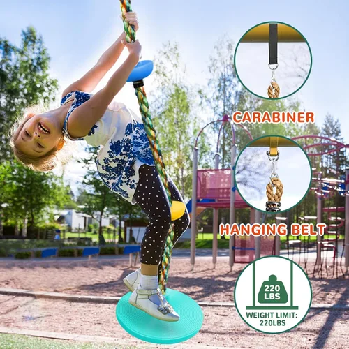 Miniatura 5 de Tree Swing for Kids,Heavy Duty Single Disc Seat Climbing Rope Set with Hanging Strap and Platform Carabiners for Backyard Treehouse and Outdoor