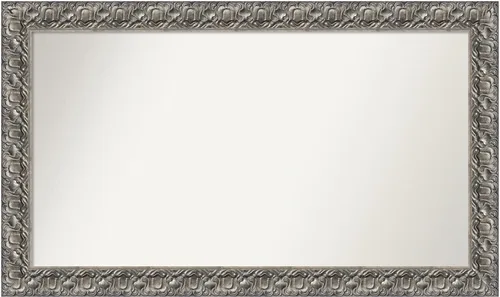 Miniatura 110 de Amanti Art Espejo de baño plateado para sobre fregadero, 26 x 26 pulgadas, espejo cuadrado de níquel pulido, marco de madera tradicional mediano, se