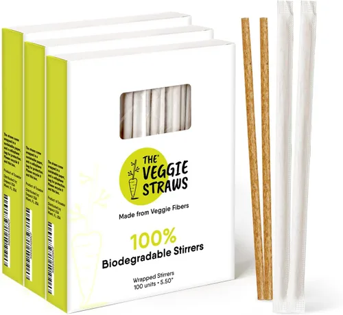 Miniatura 9 de The Veggie Straws 150 unidades de agitadores de bebidas biodegradables negros sin envolver de 4.75 pulgadas - Hecho de fibras vegetales, los mejores