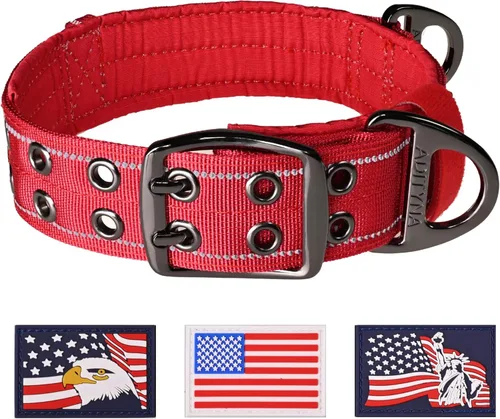Miniatura 28 de ADITYNA Collar de perro resistente para perros grandes, collar naranja reflectante con asa para entrenar y caminar, ancho, grueso, táctico