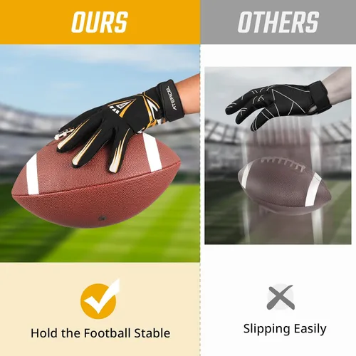 Miniatura 3 de ATERCEL Guantes de fútbol americano para hombre - Rendimiento mejorado y guantes receptores de alto agarre para rugby, adultos y jóvenes