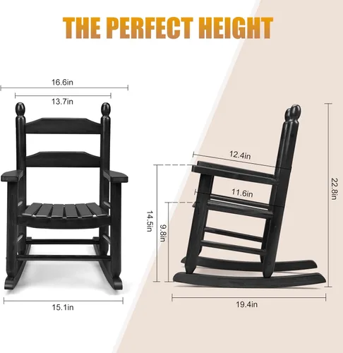 Miniatura 3 de GnL Recsports Mecedora de Porche de Madera para Niños - Perfecta para Uso Interior o Exterior, Mecedora para Todo Clima para Jardín, Césped, Balcón