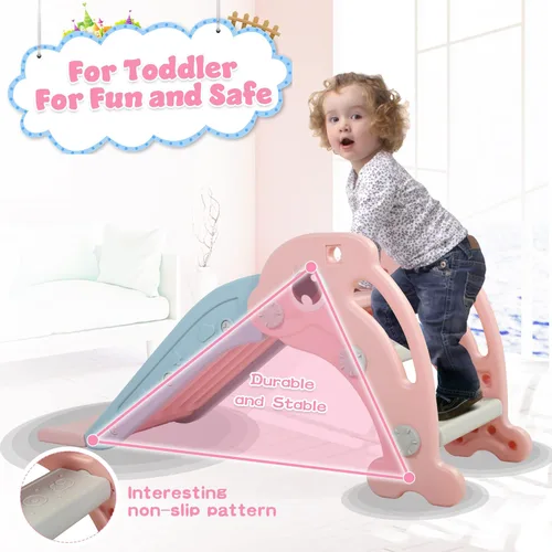 Miniatura 6 de NYEEKOY Tobogán 3 en 1 para niños pequeños, juego de escalador de tobogán para bebés con aro de baloncesto y pelota, parque infantil para interiores