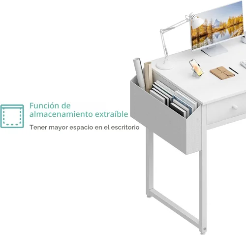 Miniatura 9 de Lufeiya - Escritorio pequeño blanco para niños con cajones para dormitorio, escritorio de 32 pulgadas para oficina en casa con cajón
