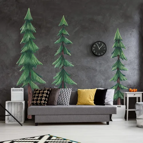 Miniatura 5 de Juego de tres calcomanías de pared de acuarela de pinos extra grandes, juego de calcomanías con temática de bosque Chromantics