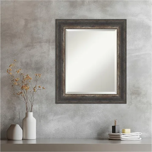 Miniatura 7 de Amanti Art Brown Wall Mirror 25x21 Bark Rustic Char Rectangle Bathroom Mirror for Wall Decor Living Room, Small Rustic Farmhouse Frame, Hangs