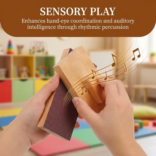 Miniatura 2 de Totority Bloques de arena de madera, instrumentos musicales, 5 pares, juguetes de percusión de madera de haya natural para niños pequeños y niños
